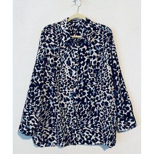 Talbots Top Womens XL Black Blue Animal Leopard Print Tunic Artsy Boho Flowy